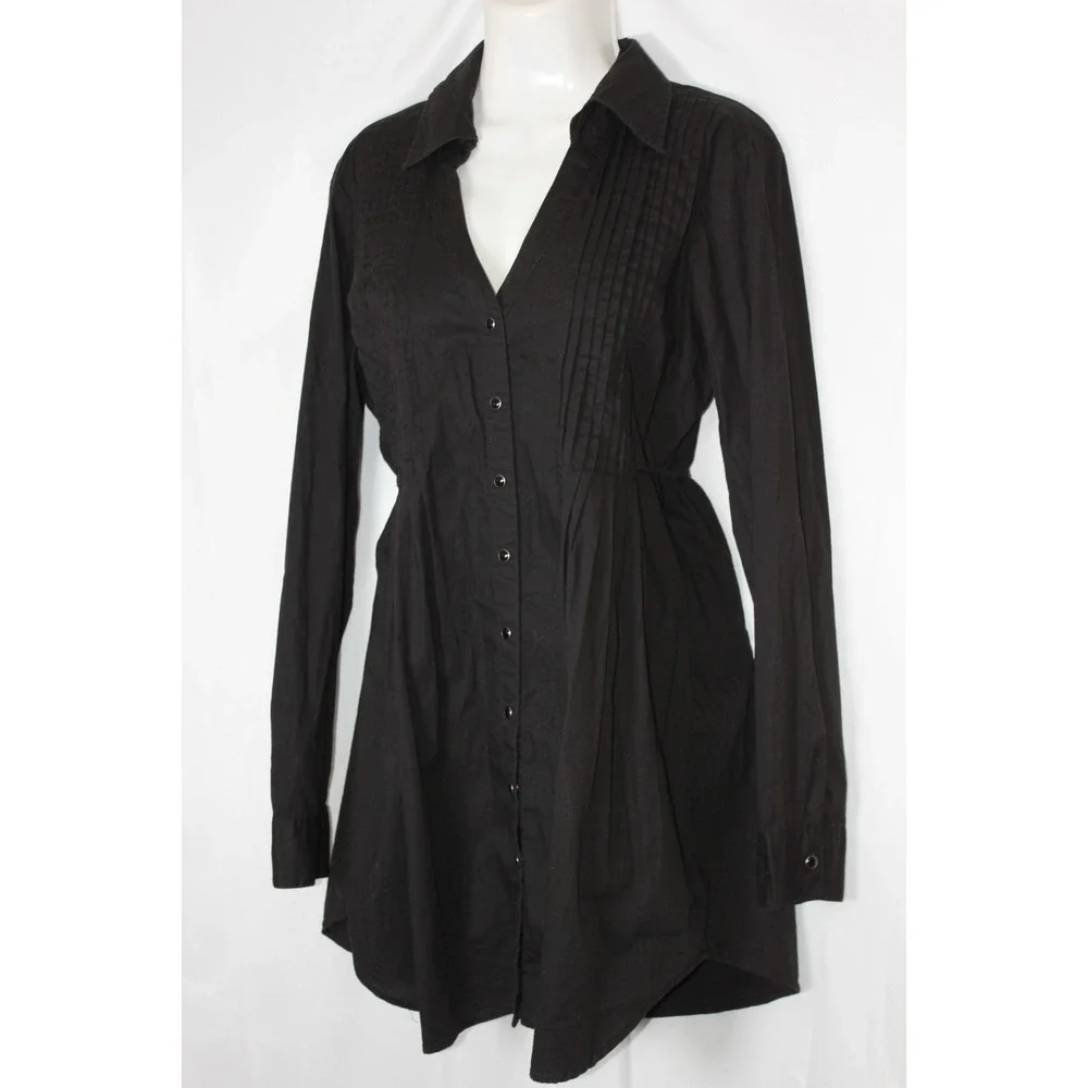 Stetson Black Shirt Dress Western Rodeo Pintuck Button Front Fit Flare SZ Large - Picture 5 of 11